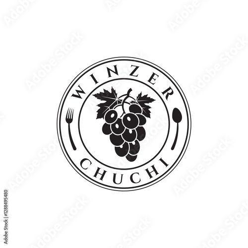 The Winemaker Kitchen logo blends elegance and craftsmanship. It features a wine glass, grapes, and utensils. This logo is perfect for wineries, restaurants, or gourmet brands seeking a refined iden

