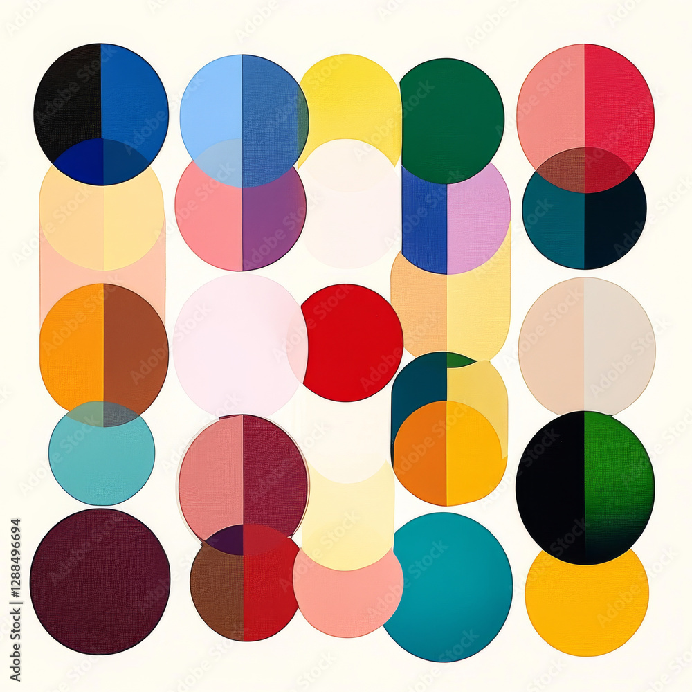 Colorful abstract circles and shapes arranged in grid pattern, showcasing variety of hues and tones. This vibrant composition evokes creativity and artistic expression Colorful abstract circles and shapes arranged in grid pattern, showcasing variety of hues and tones. This vibrant composition evokes creativity and artistic expression