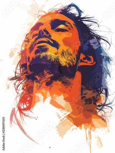 Portrait of Jesus Christ. Grunge style. Vector illustration
