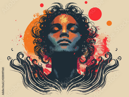 Goddess of the sun. Grunge vector illustration