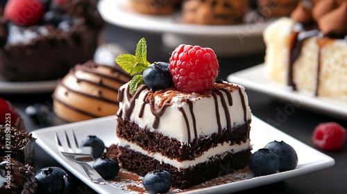 Decadent Chocolate Cake with Berries and Decoration