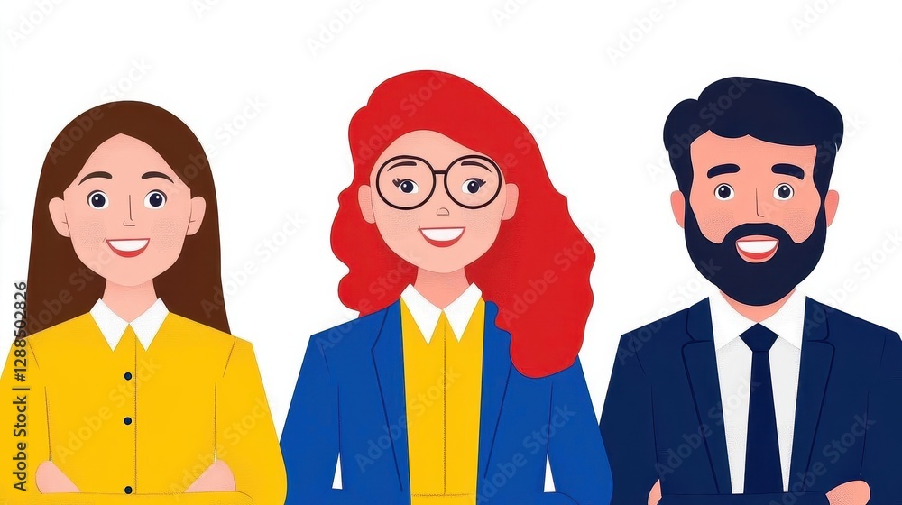 Modern business team Vector illustration of diverse business people and company members, standing behind each other Isolated on white Modern business team Vector illustration of diverse business people and company members, standing behind each other Isolated on white