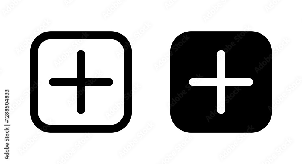 Add icon on black square. Plus cross button symbol Add icon on black square. Plus cross button symbol