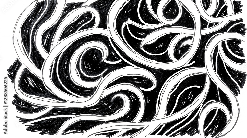 Fototapeta premium Dynamic Flowing White Lines on Black Background, Vector Illustration