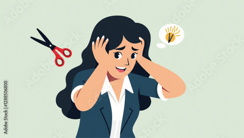 Overworked Businesswoman Cutting Stress with Scissors for Better Mental Health