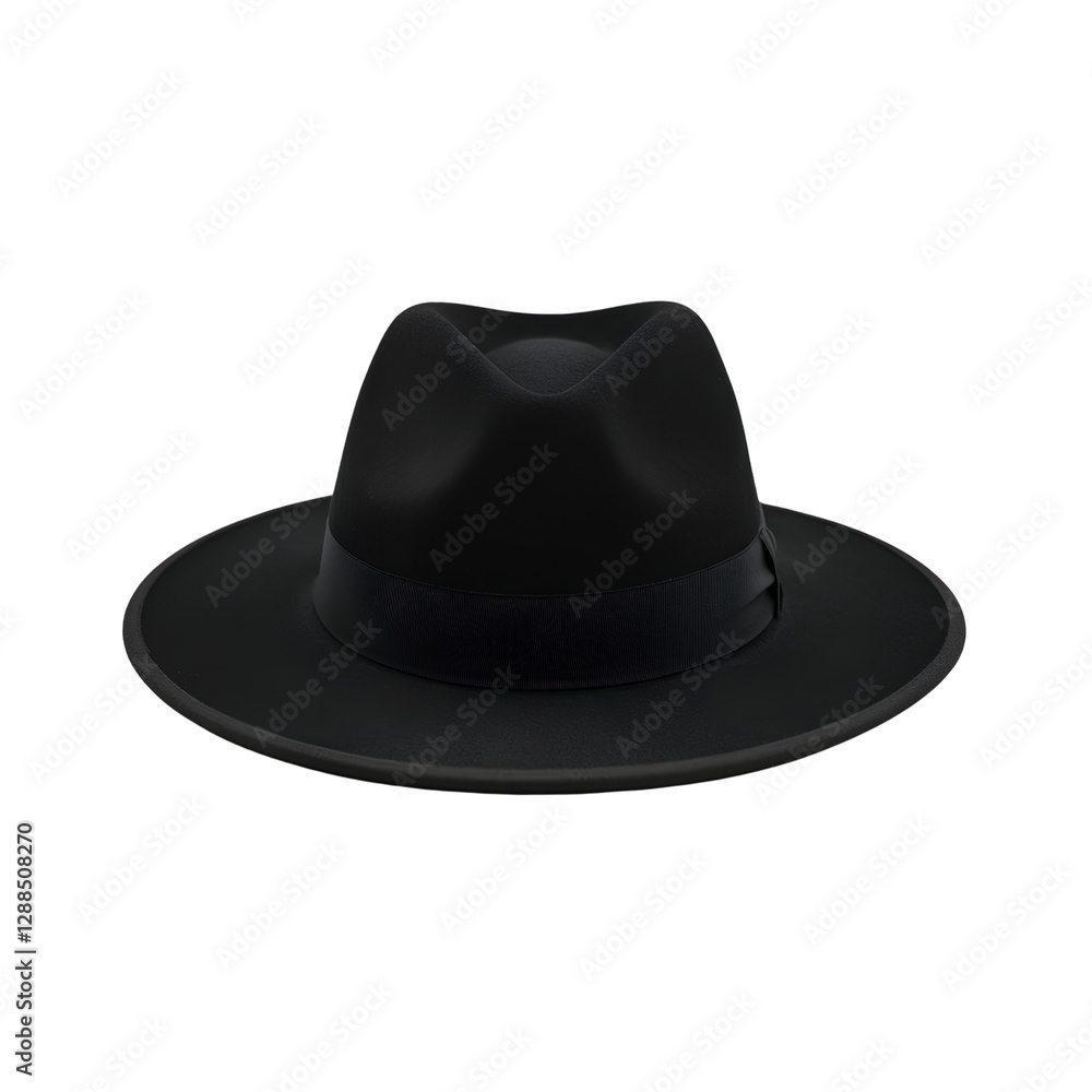 Classic black fedora or trilby hat with wide brim, isolated on transparent background PNG Classic black fedora or trilby hat with wide brim, isolated on transparent background PNG