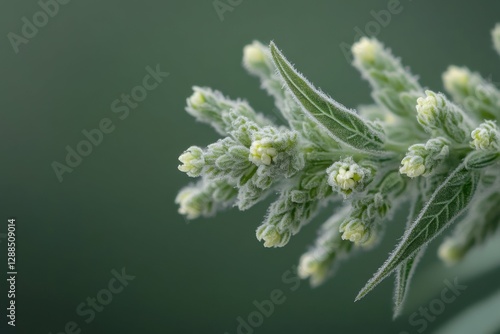 Artemisia: Closeup Macro of Mugwort Plant with Leaves, Flowers, and Blossoms photo