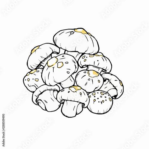 Garlic Butter Roasted Mushrooms A Savory and Juicy Dish Black Outline Vector Illustration