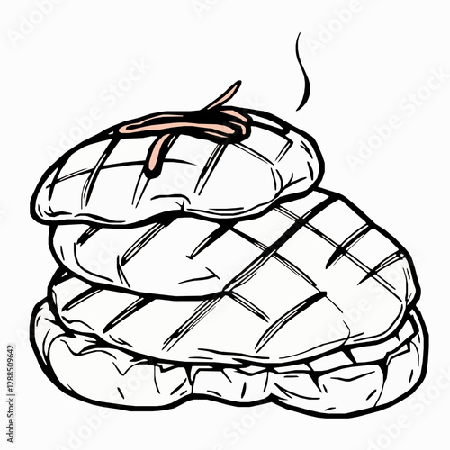 Grilled Portobello Mushrooms with Balsamic Glaze A Meaty and Juicy Dish Black Outline Vector Illustration