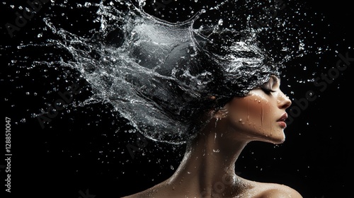 Woman, water splash, dark background, beauty, advertising (3)