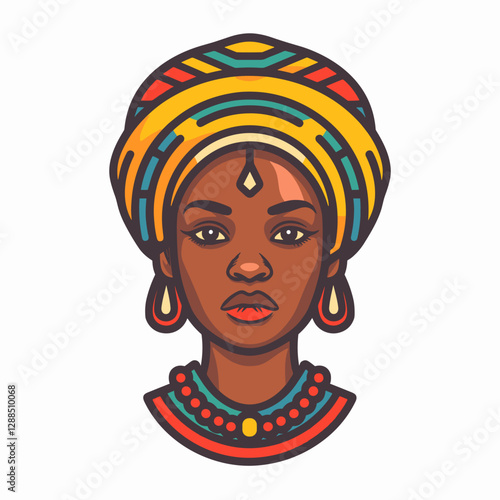 Beautiful African woman with turban on head. Vector illustration.