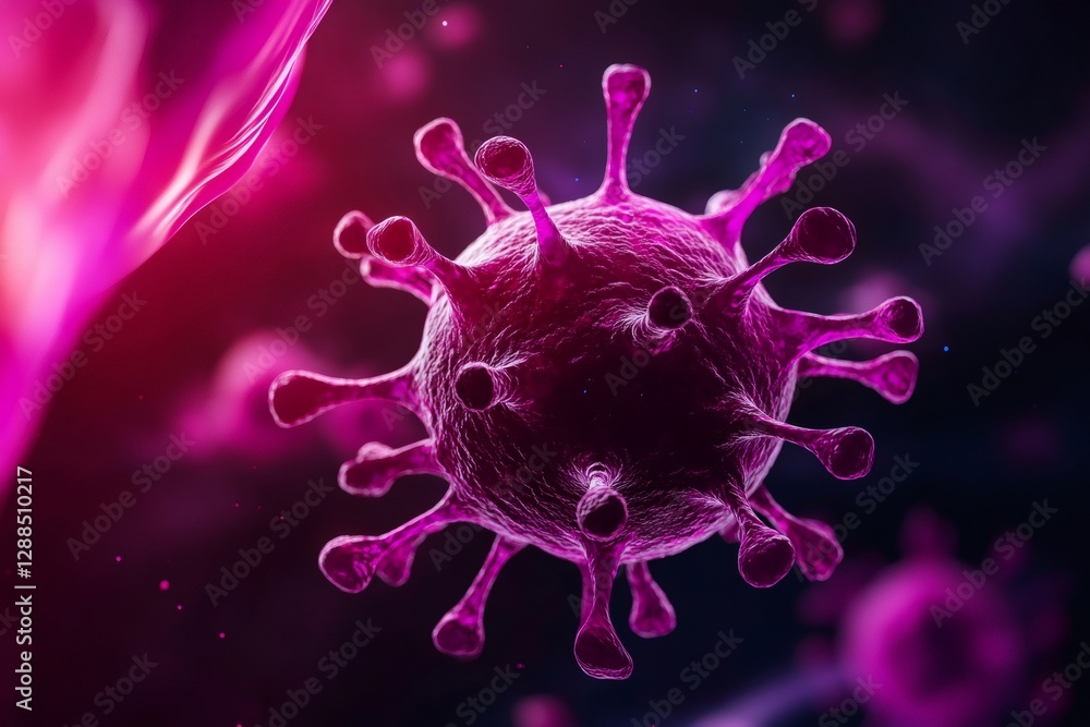 Microscopic view of virus cell spreading infection through air Microscopic view of virus cell spreading infection through air