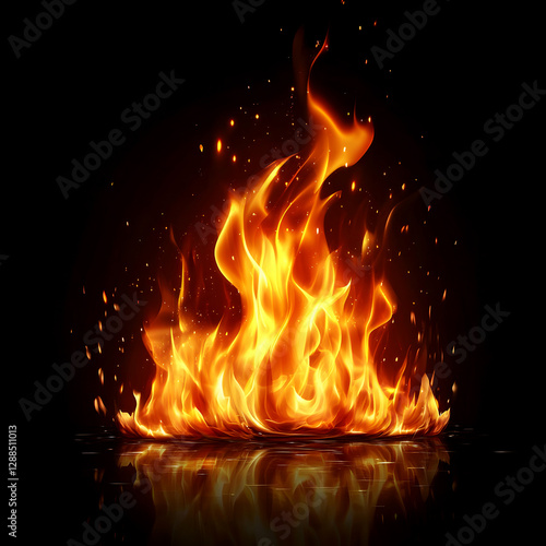 Fire on black background.