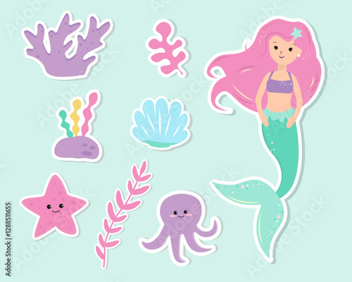 Mermaid stickers for planner and scrapbook. 