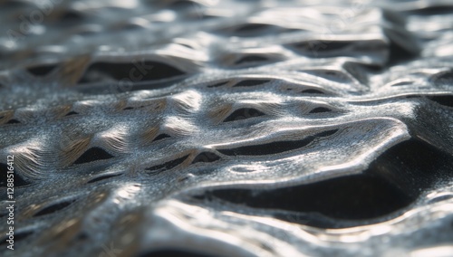 Shimmering reflective liquid metal surface with waves and ripples photo