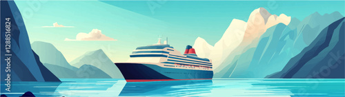 Illustration of a cruise ship. Large passenger ship.
