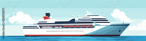 Illustration of a cruise ship. Large passenger ship.