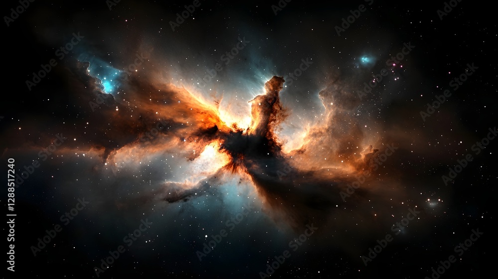 Breathtaking image of a colossal fiery galactic nebula stretching across the vast dark expanse of the cosmic universe with swirling clouds of luminous Breathtaking image of a colossal fiery galactic nebula stretching across the vast dark expanse of the cosmic universe with swirling clouds of luminous