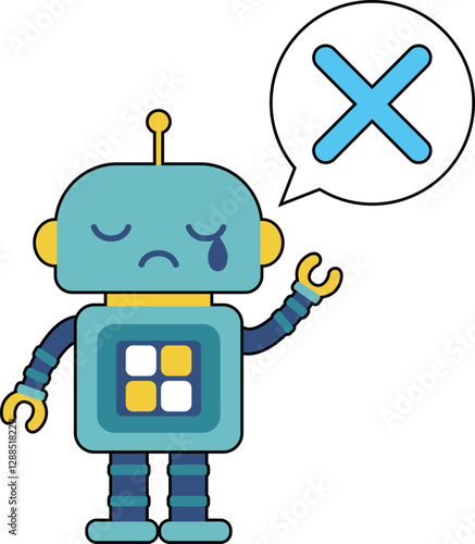 かわいいロボットのキャラクター　吹き出しにバツ