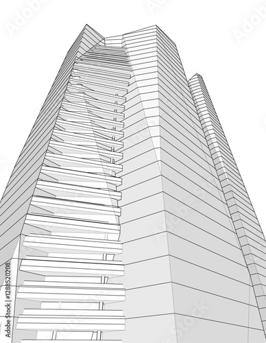 Modern Facade Skyscrapers. Minimalist Architectural Urban Skyline with Contemporary Buildings