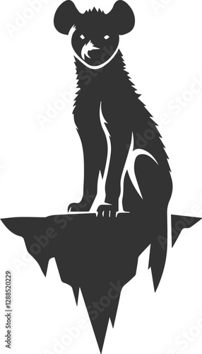 A hyena sitting on a rock, front paws dangling over the edge vector animal silhouette