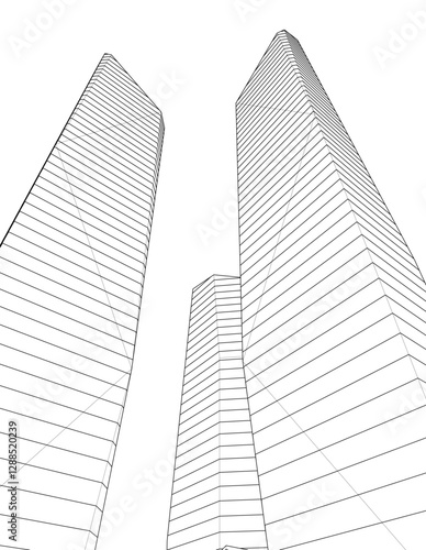 Modern Facade Skyscrapers. Minimalist Architectural Urban Skyline with Contemporary Buildings