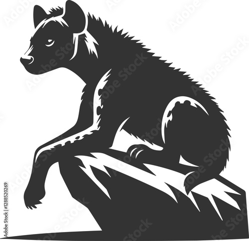 A hyena sitting on a rock, front paws dangling over the edge vector animal silhouette