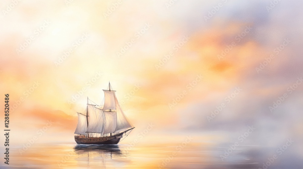 Fototapeta premium Majestic Sailboat Gliding Across Serene Waters at Sunset