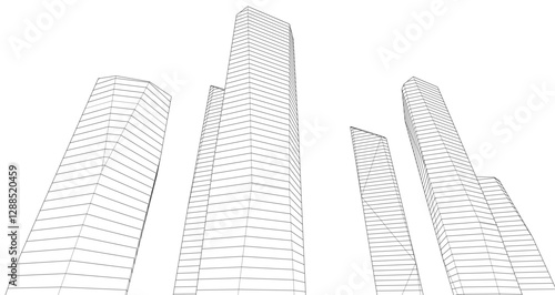 Modern Facade Skyscrapers. Minimalist Architectural Urban Skyline with Contemporary Buildings