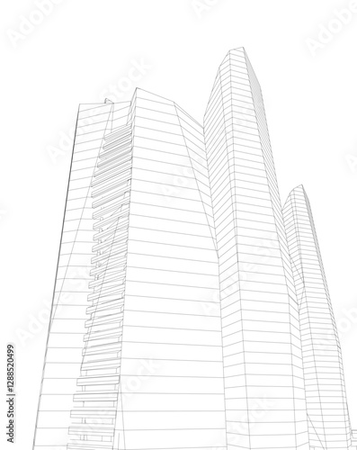 Modern Facade Skyscrapers. Minimalist Architectural Urban Skyline with Contemporary Buildings