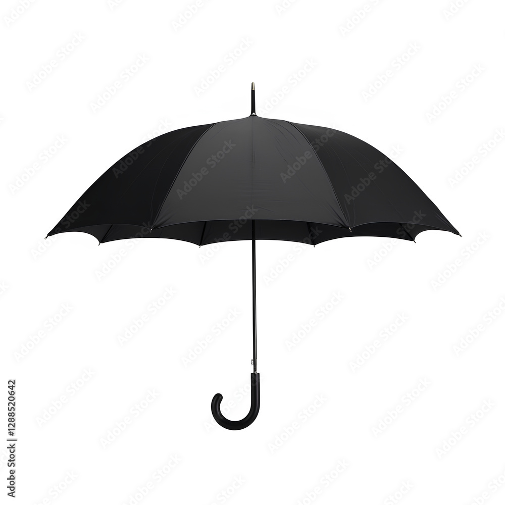 Open black umbrella with curved handle and pointed tip, isolated on transparent background PNG Open black umbrella with curved handle and pointed tip, isolated on transparent background PNG