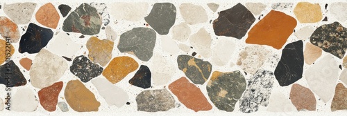 Colorful Irregular Terrazzo Texture Background Seamless Pattern Design with Brown Black Grey Beige