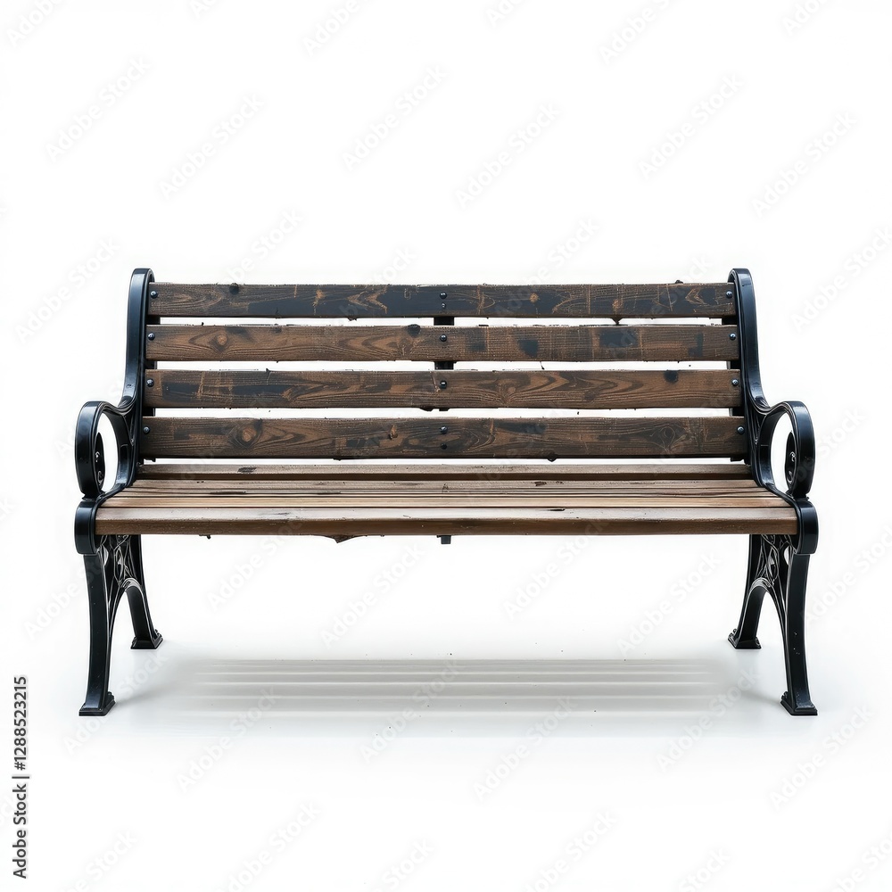 Rustic Wooden Park Bench with Black Metal Frame Isolated Rustic Wooden Park Bench with Black Metal Frame Isolated
