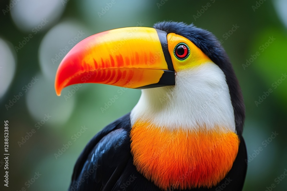 Channel billed toucan showing its colorful beak in the jungle Channel billed toucan showing its colorful beak in the jungle