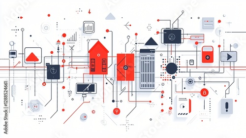 Smart home network, technology, data, connections, security, automation, future home, illustration