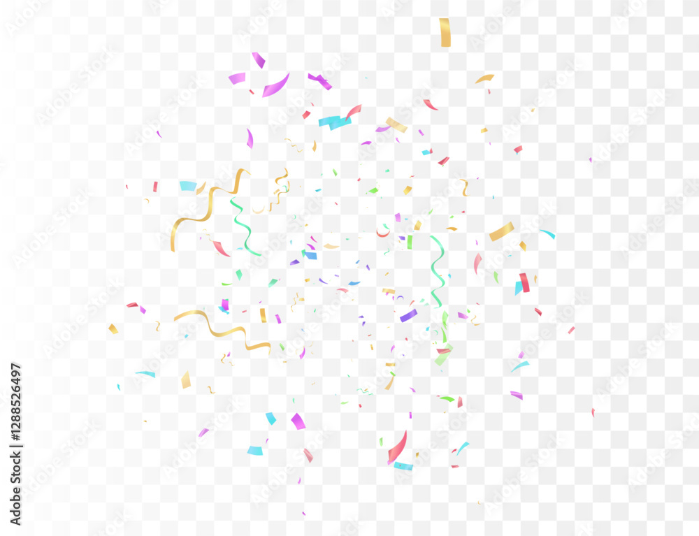 Obraz premium Celebration background with confetti and ribbons. Vector illustration.