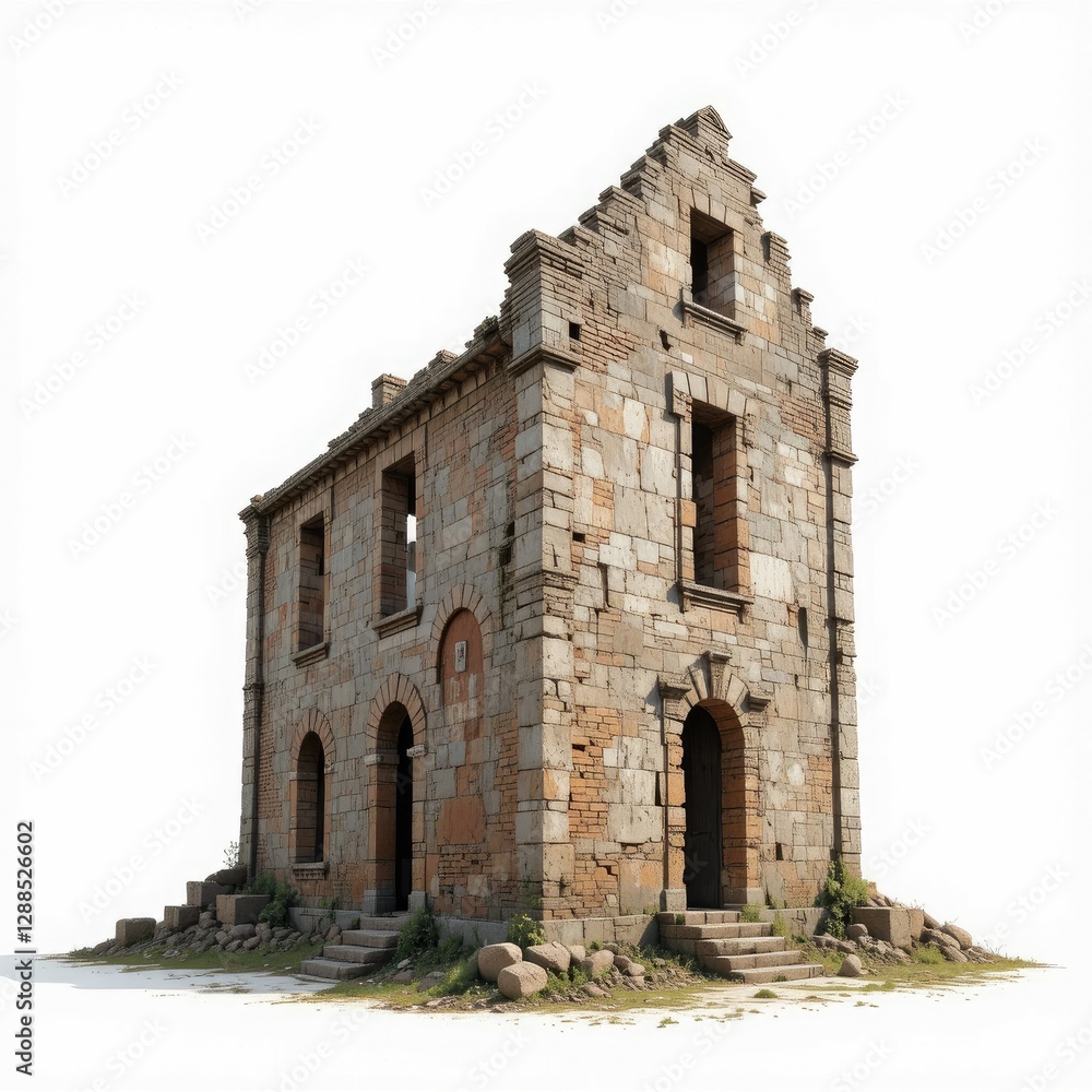 3D Render of Ancient Stone Building Ruins, Isolated on White 3D Render of Ancient Stone Building Ruins, Isolated on White