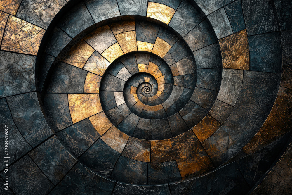 Fototapeta premium Abstract Metallic Spiral Gold Gray Black Geometric Pattern Texture