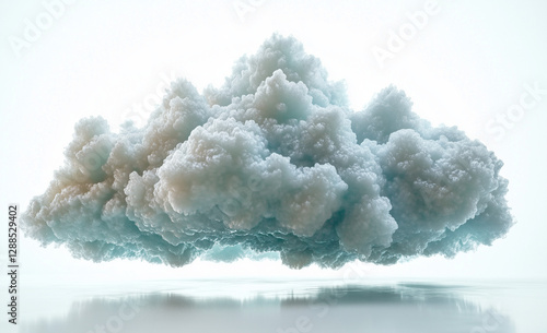 A highly detailed and ultra-realistic photograph of an ice sculpture in the shape of white clouds, isolated on a solid, stark white background with no shadows or reflections.