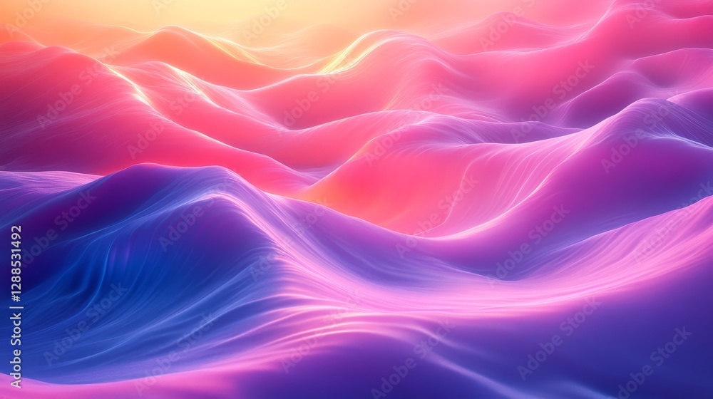 A colorful, abstract ocean scene with purple waves and pink hills A colorful, abstract ocean scene with purple waves and pink hills