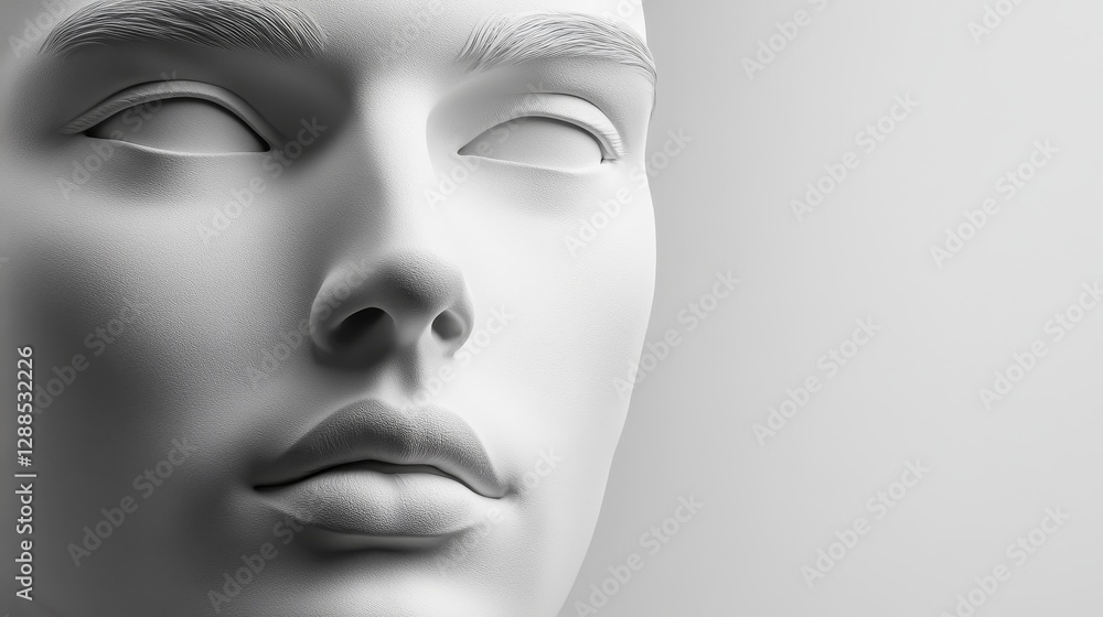 A woman's face is shown in a white background A woman's face is shown in a white background
