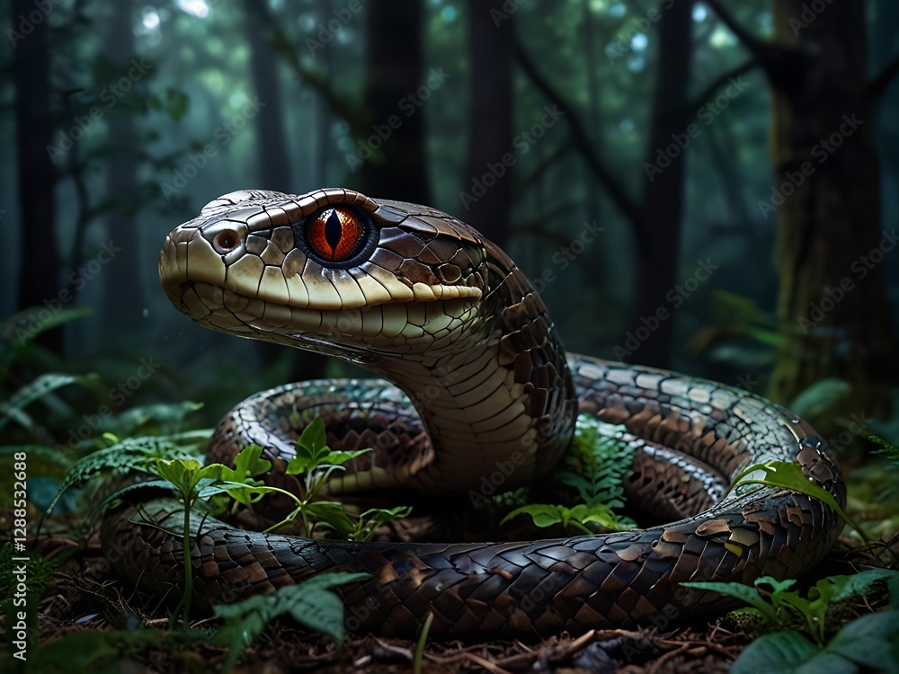 Fototapeta premium Majestic Serpent in a Dark Forest Setting