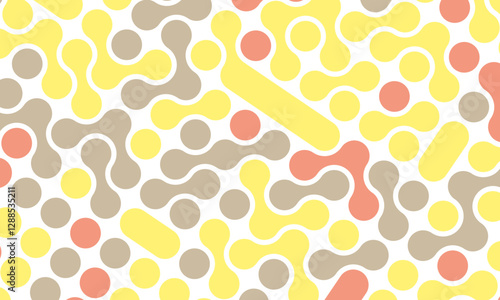 A vibrant and colorful seamless pattern featuring geometric shapes in yellow, orange, and beige hues, creating a modern and playful design ideal for backgrounds, fabric prints, or digital artwork.