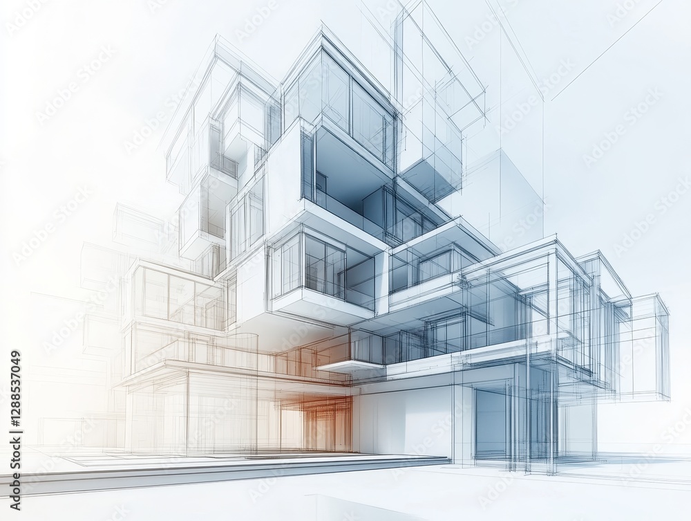 Modern Architectural Design Blueprint: Innovative Multi-Level Building Structure Concept Modern Architectural Design Blueprint: Innovative Multi-Level Building Structure Concept