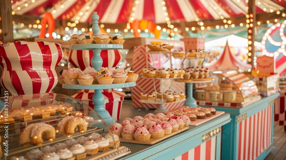 Fototapeta premium Charming Old-Fashioned Carnival Featuring Cupcakes and Sweets