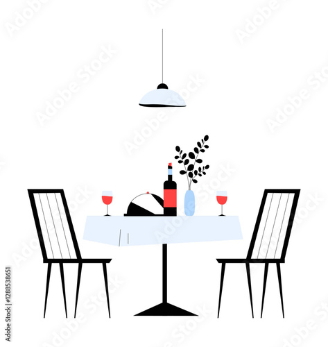 Restaurant Dinner Table With Wine And Meal In Flat Vector Illustration Symbolizing Fine Dining, Romantic Dinner, And Hospitality, Isolated On White Background