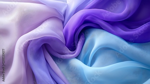 Swirling shades of purple and blue fabric cloth creating a soft, flowing texture background