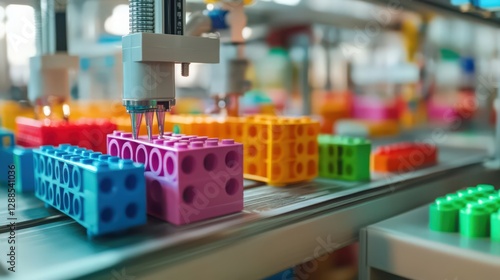 Wallpaper Mural Automated Assembly Line Manufacturing Colorful Toy Building Blocks Torontodigital.ca