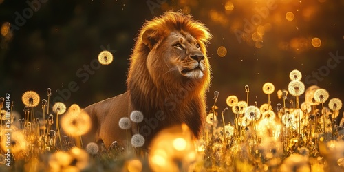 Lion in Dandelions Field