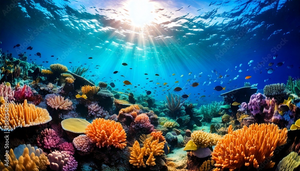 Naklejka premium underwater scene with colorful coral reefs and exotic